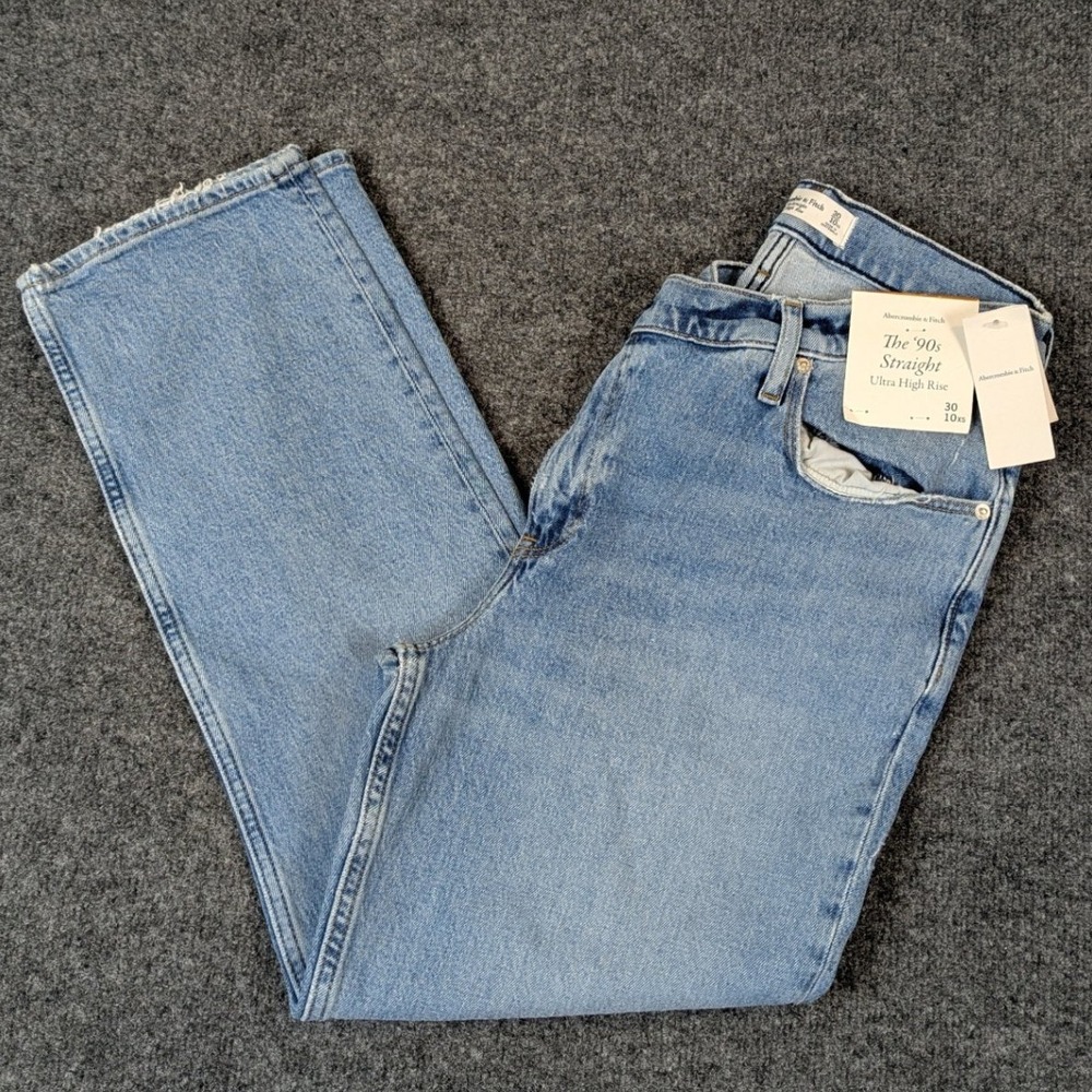 Abercrombie & Fitch The 90s Straight Ultra High Rise Jeans Light Wash 30 10XS
